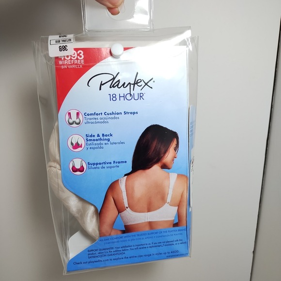 Playtex 18 Hour Bra 4693 Ultimate Shoulder Comfort Wirefree Size 38B Beige New - Picture 7 of 11